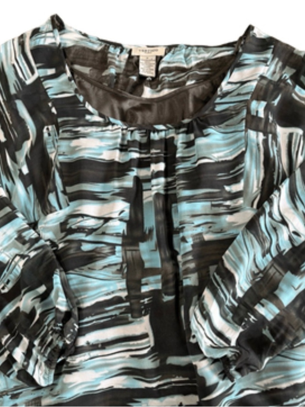 Vertigo Paris Sheer Tunic/Blouse Med. Teal/Black Abstract Flowy Top w/Camisole - Picture 3 of 7